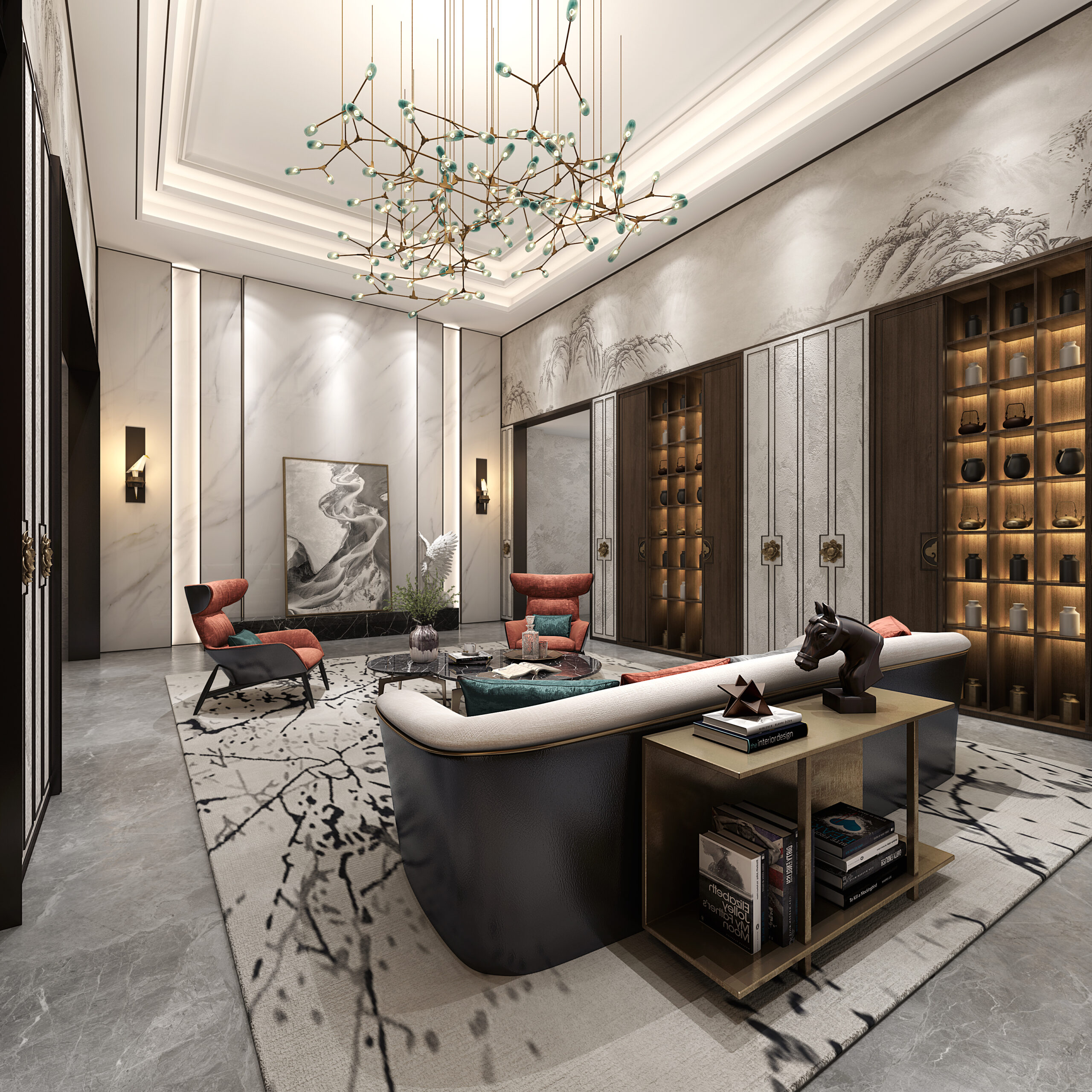 تشطيبات نهائية داخلية مع أثاث وإضاءة